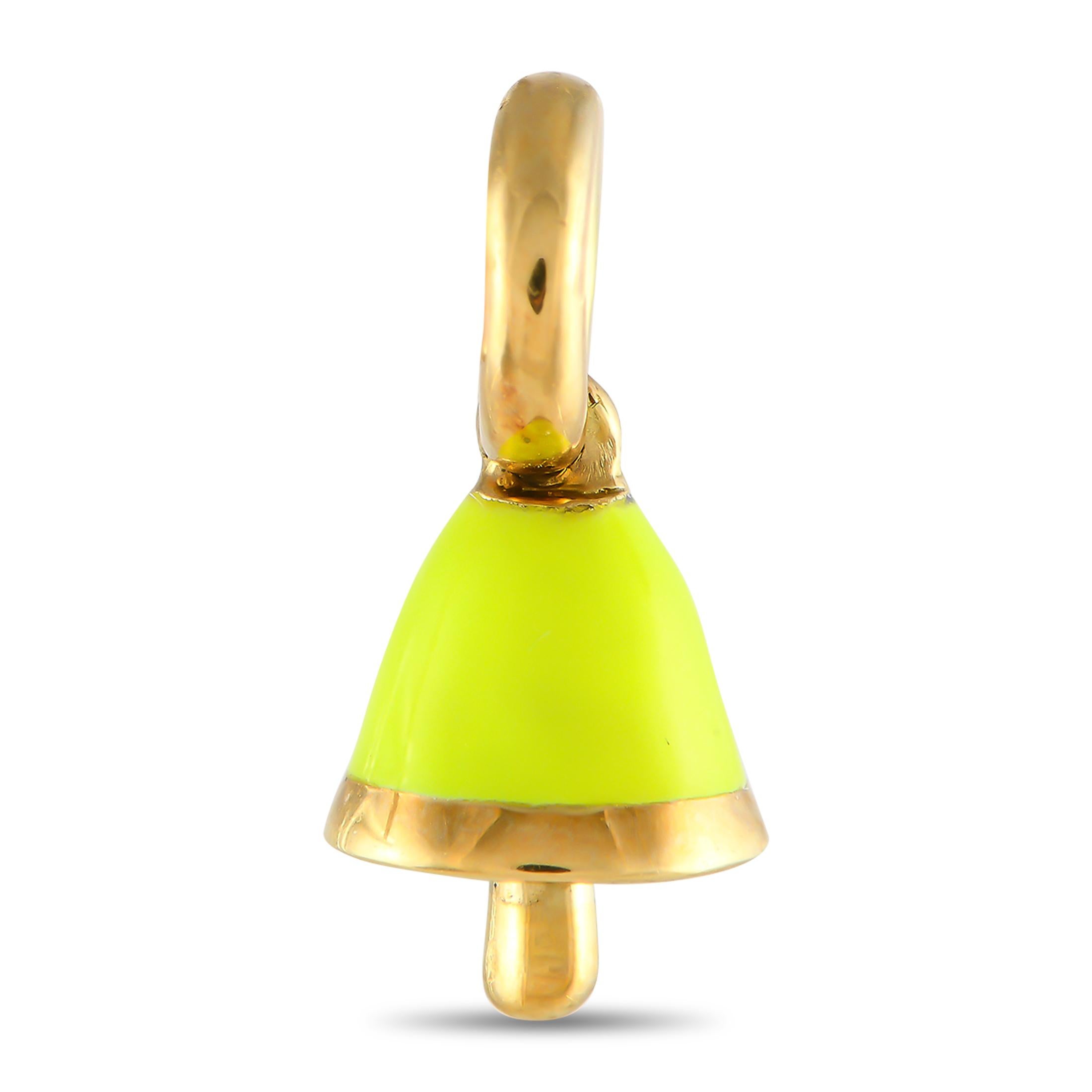 Sleek and simple, this Aaron Basha bell charm is an eye-catching piece that will forever make a statement. Opulent 18K Yellow Gold is paired with a brightly colored enamel exterior. A moveable piece at the center of the design makes it incredibly