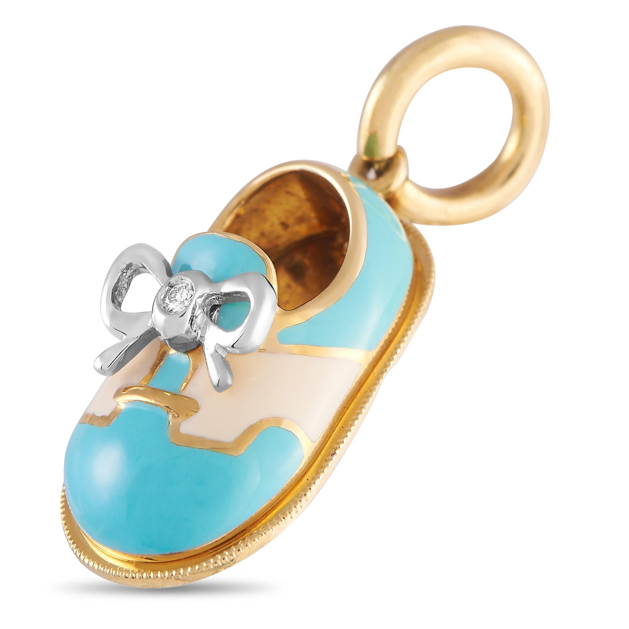Women's or Men's Aaron Basha 18K Yellow Gold Enameled Baby Shoe Pendant