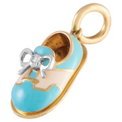 Aaron Basha 18K Yellow Gold Enameled Baby Shoe Pendant