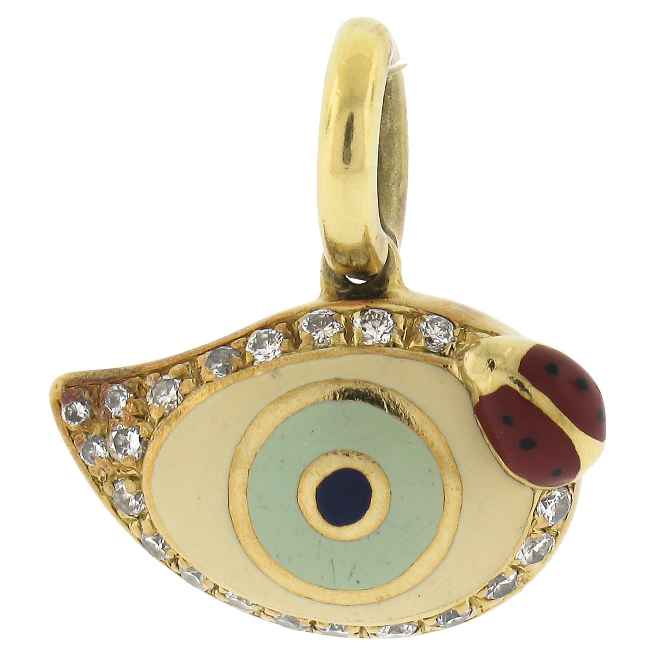 Aaron Basha 18K Yellow Gold Evil Eye Lady Bug Diamond Enamel Charm Pendant