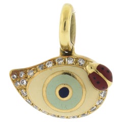 Aaron Basha 18 Karat Gelbgold Evil Eye Lady Bug Diamant-Emaille-Charm-Anhänger