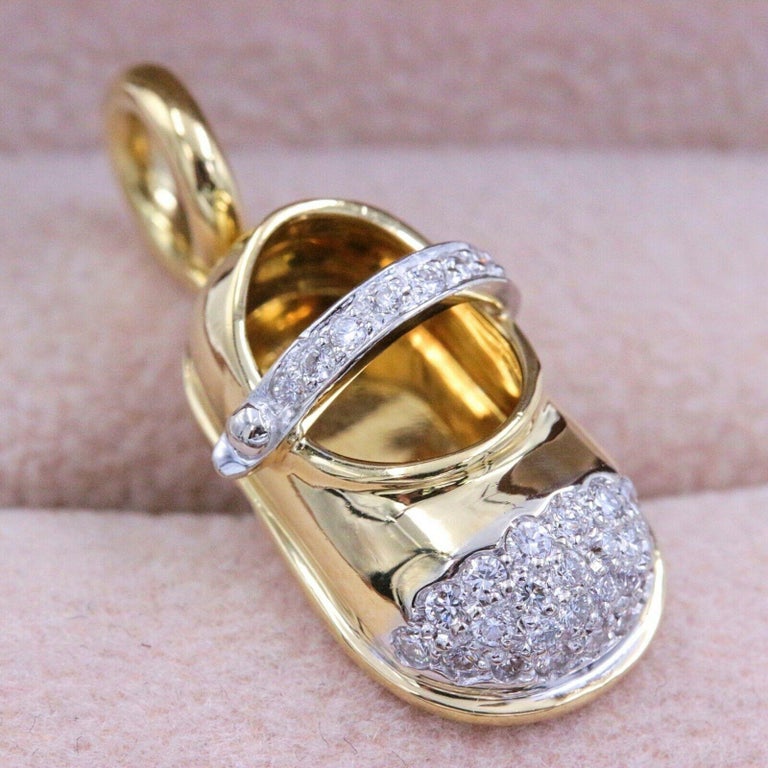 Aaron Basha 18k Yellow and White Gold Baby Shoe Charm with Diamond Toe