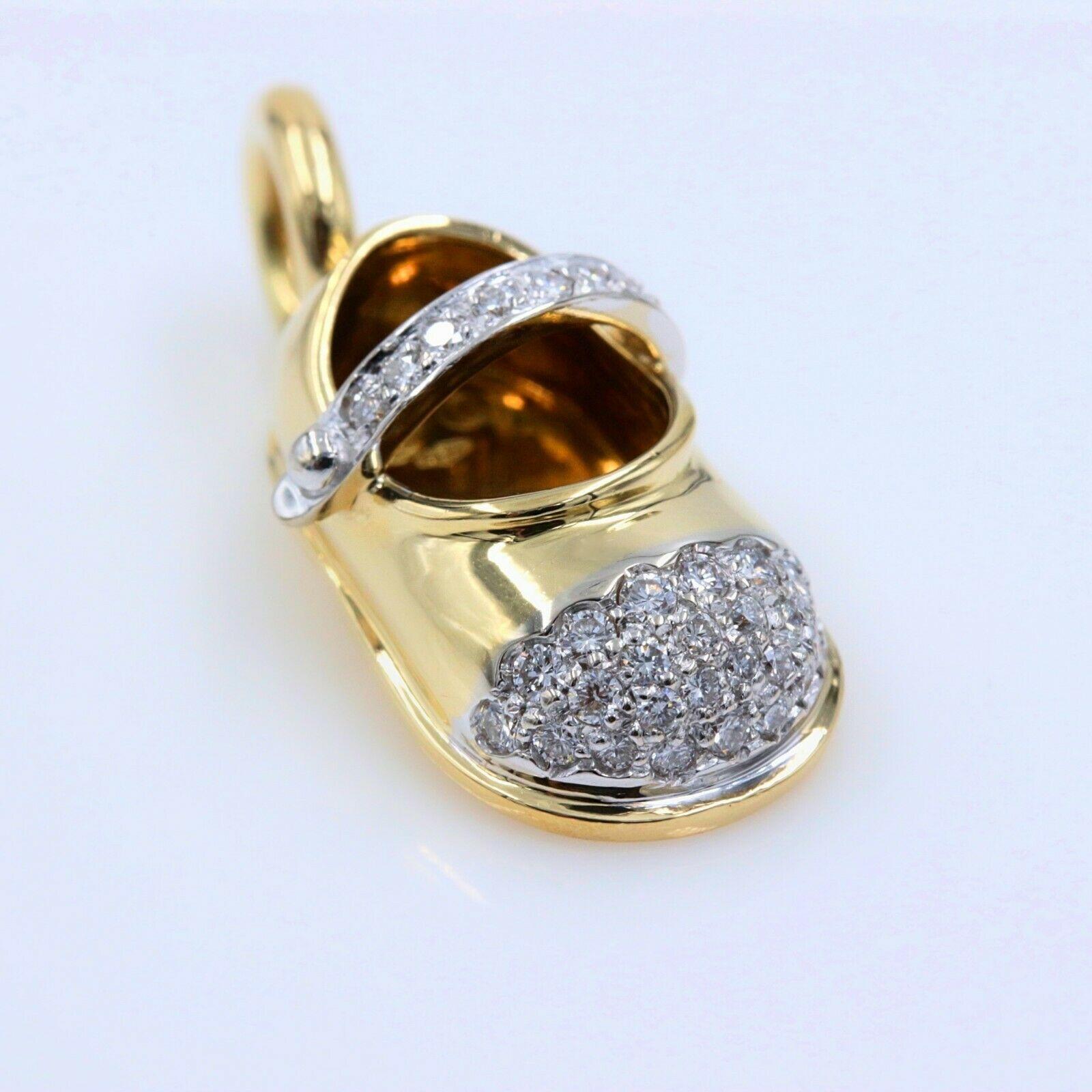 Round Cut Aaron Basha 18k Yellow & White Gold Baby Shoe Charm with Diamond Toe & Strap