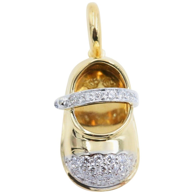 Aaron Basha 18k Yellow and White Gold Baby Shoe Charm with Diamond Toe ...