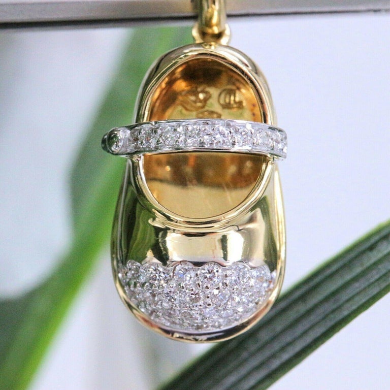 Aaron Basha 18k Yellow and White Gold Baby Shoe Charm with Diamond Toe