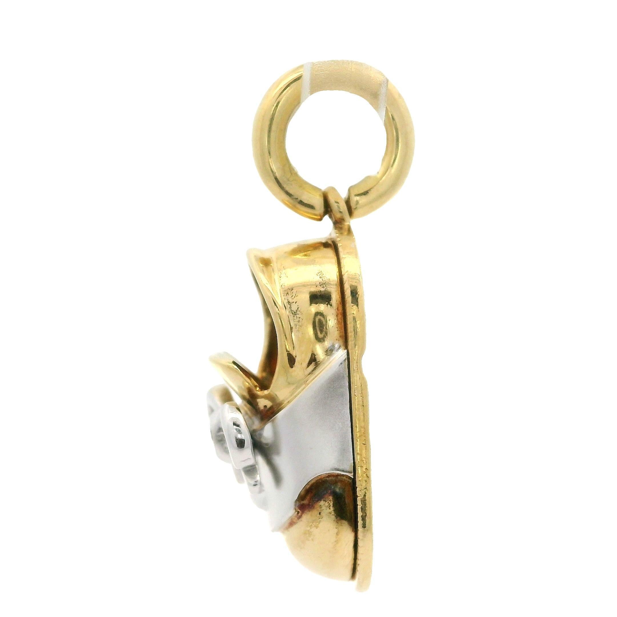 Aaron Basha 18k Yellow & White Gold Diamond Classic Saddle Bow Baby Shoe Pendant For Sale 2