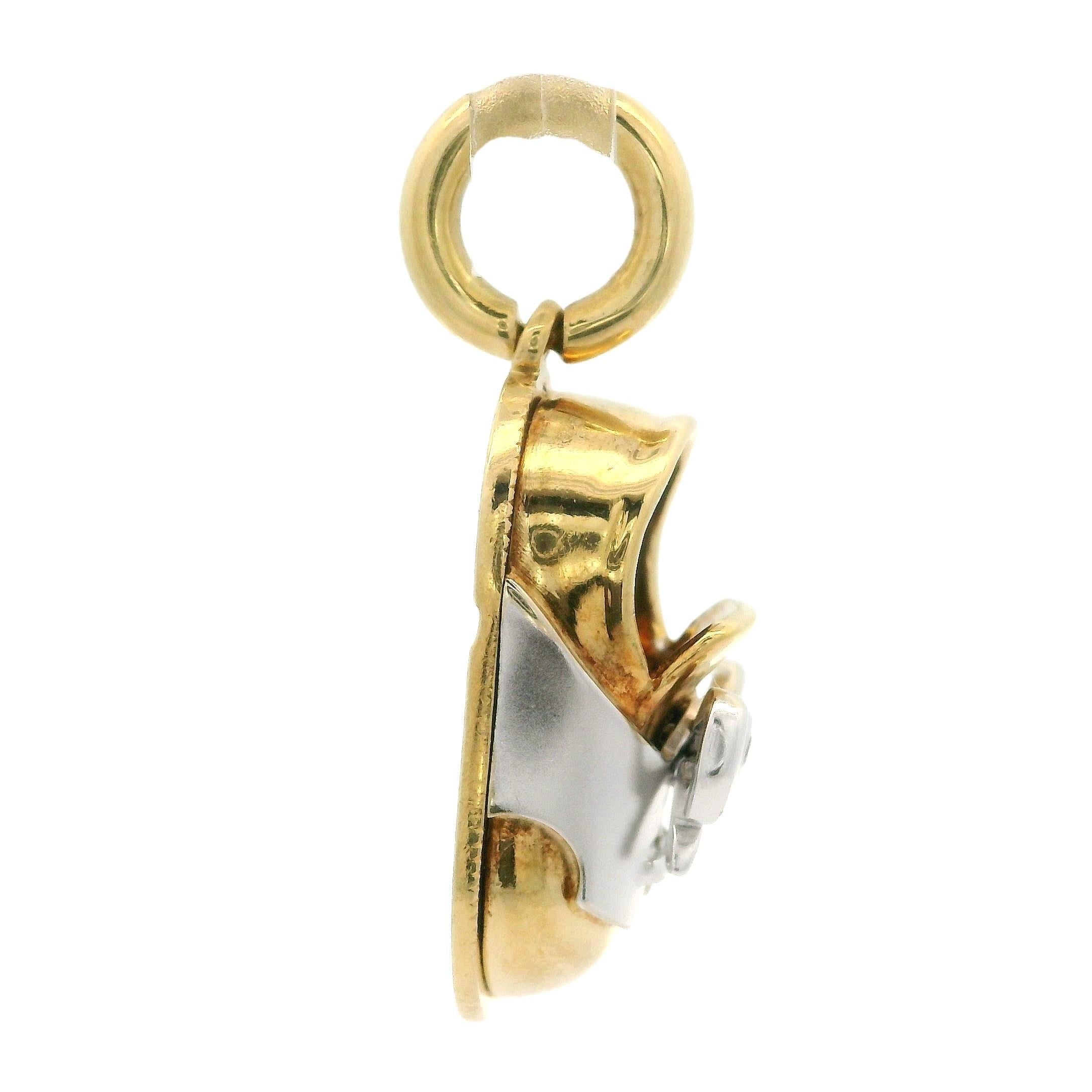 Aaron Basha 18k Yellow & White Gold Diamond Classic Saddle Bow Baby Shoe Pendant For Sale 3