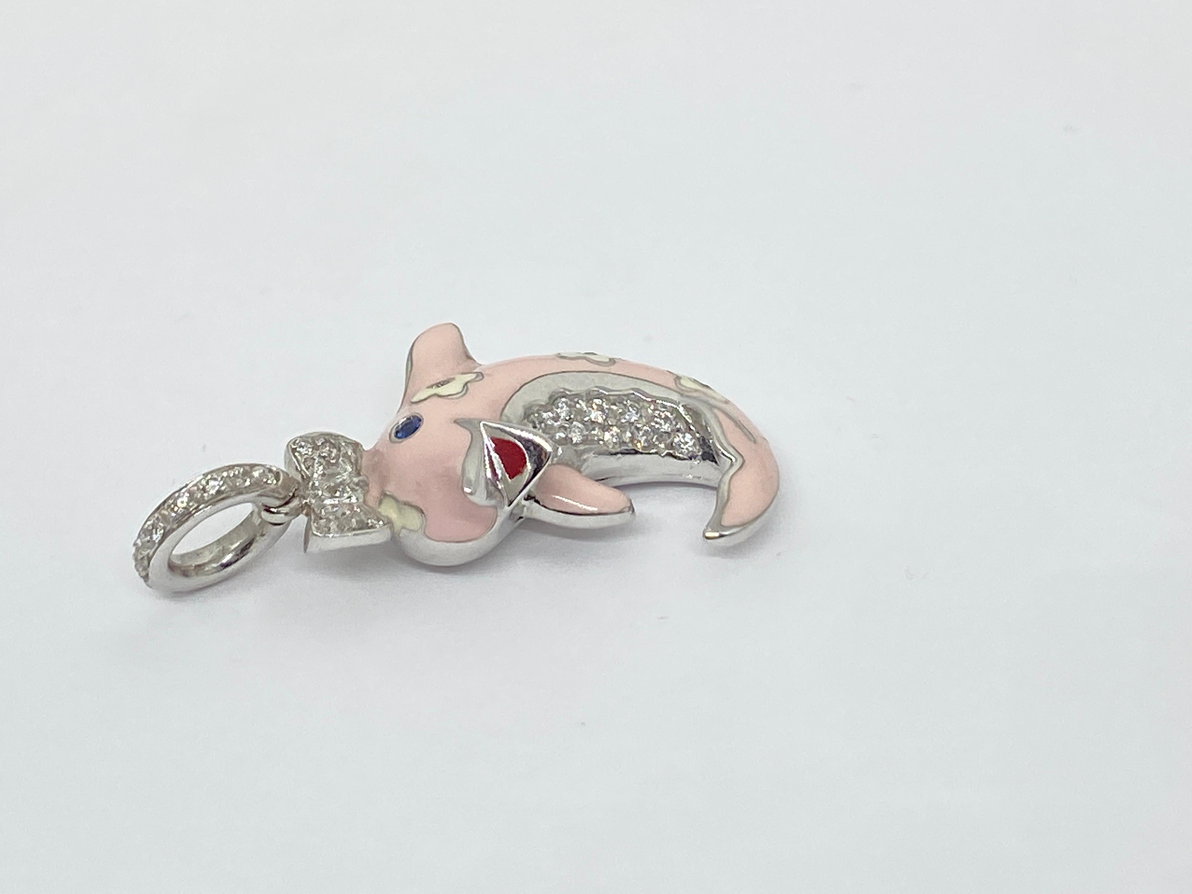 Brilliant Cut Aaron Basha 18kt White Gold Pink Dolphin Pendant For Sale