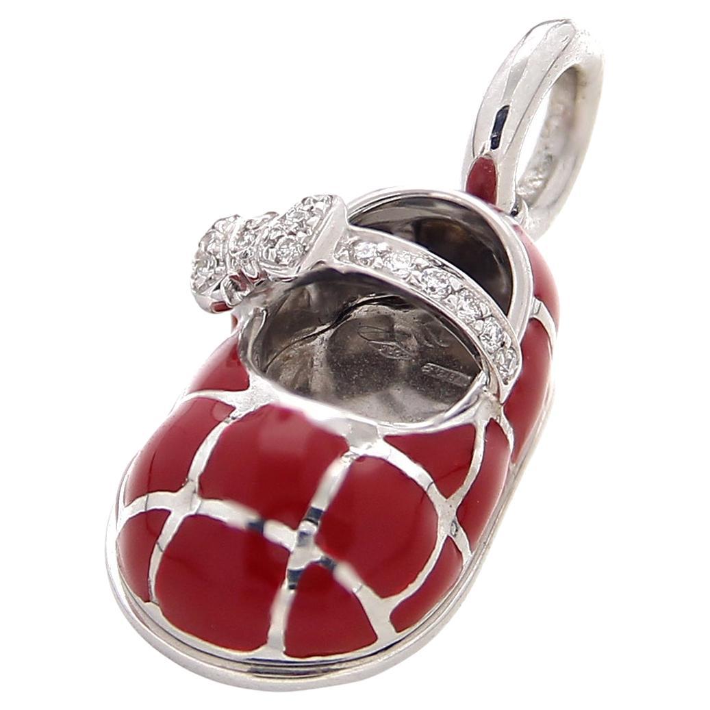 Aaron Basha 18kt White Gold Red Shoes Pendant For Sale