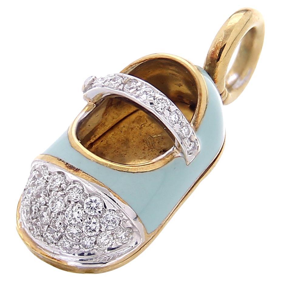 Aaron Basha 18kt Yellow Gold Light Blue Shoes Pendant For Sale