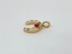 Aaron Basha 18kt Yellow Gold Pink Enamel Lucky Pendant