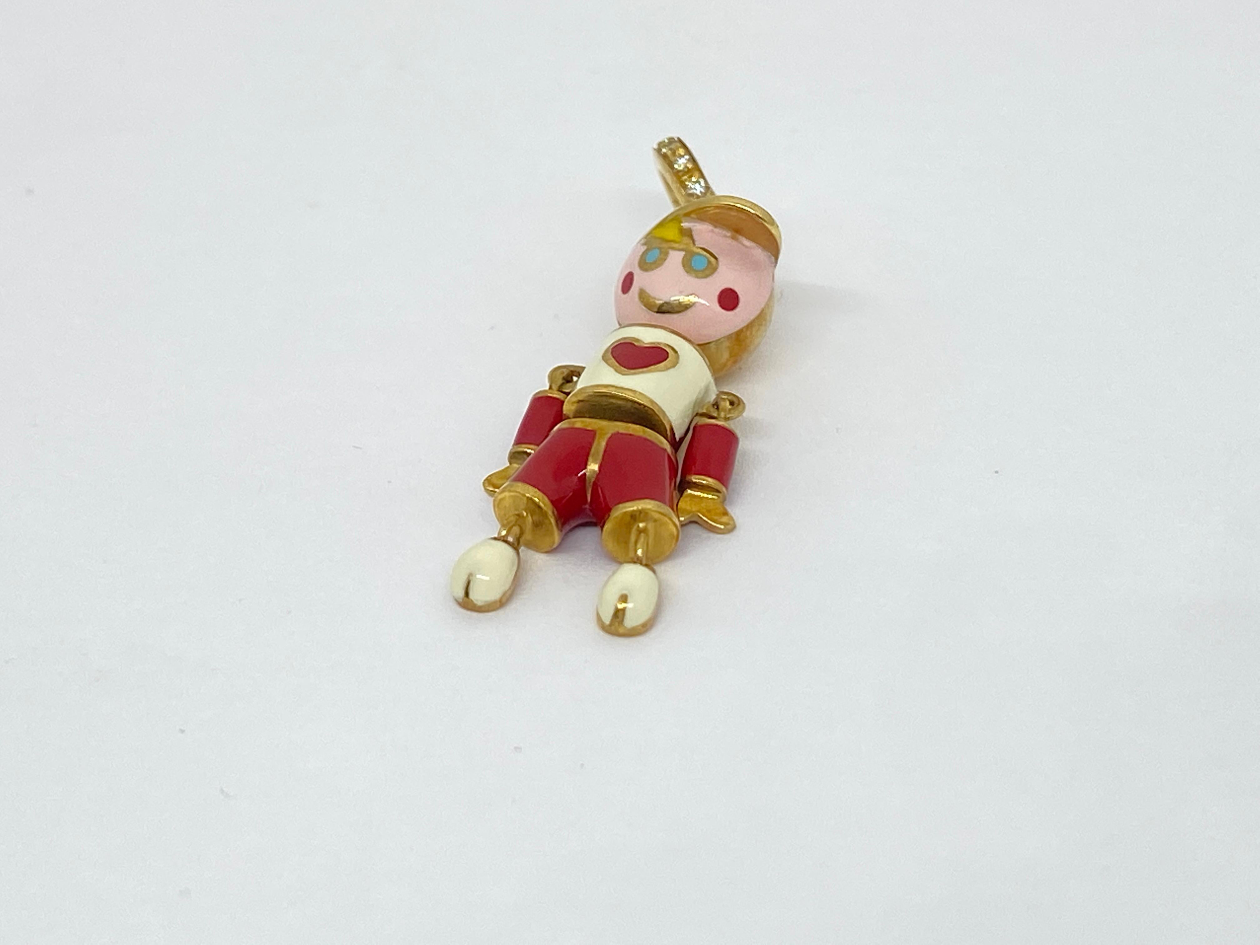 Brilliant Cut Aaron Basha 18kt Yellow Gold Red Boy Pendant For Sale