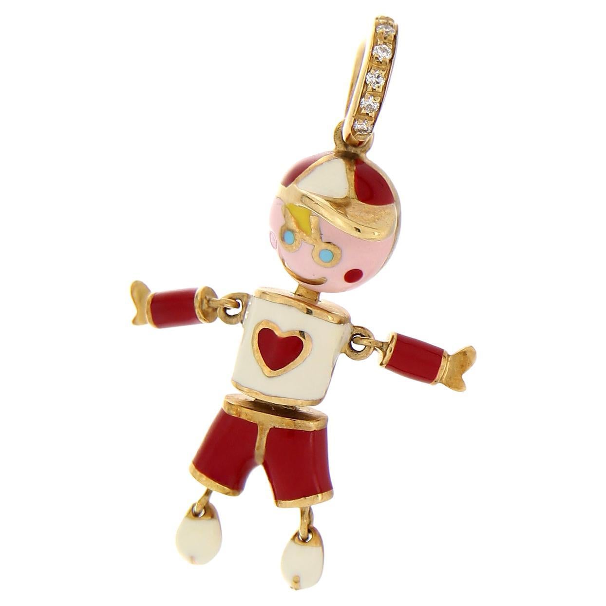 Aaron Basha 18kt Yellow Gold Red Boy Pendant For Sale