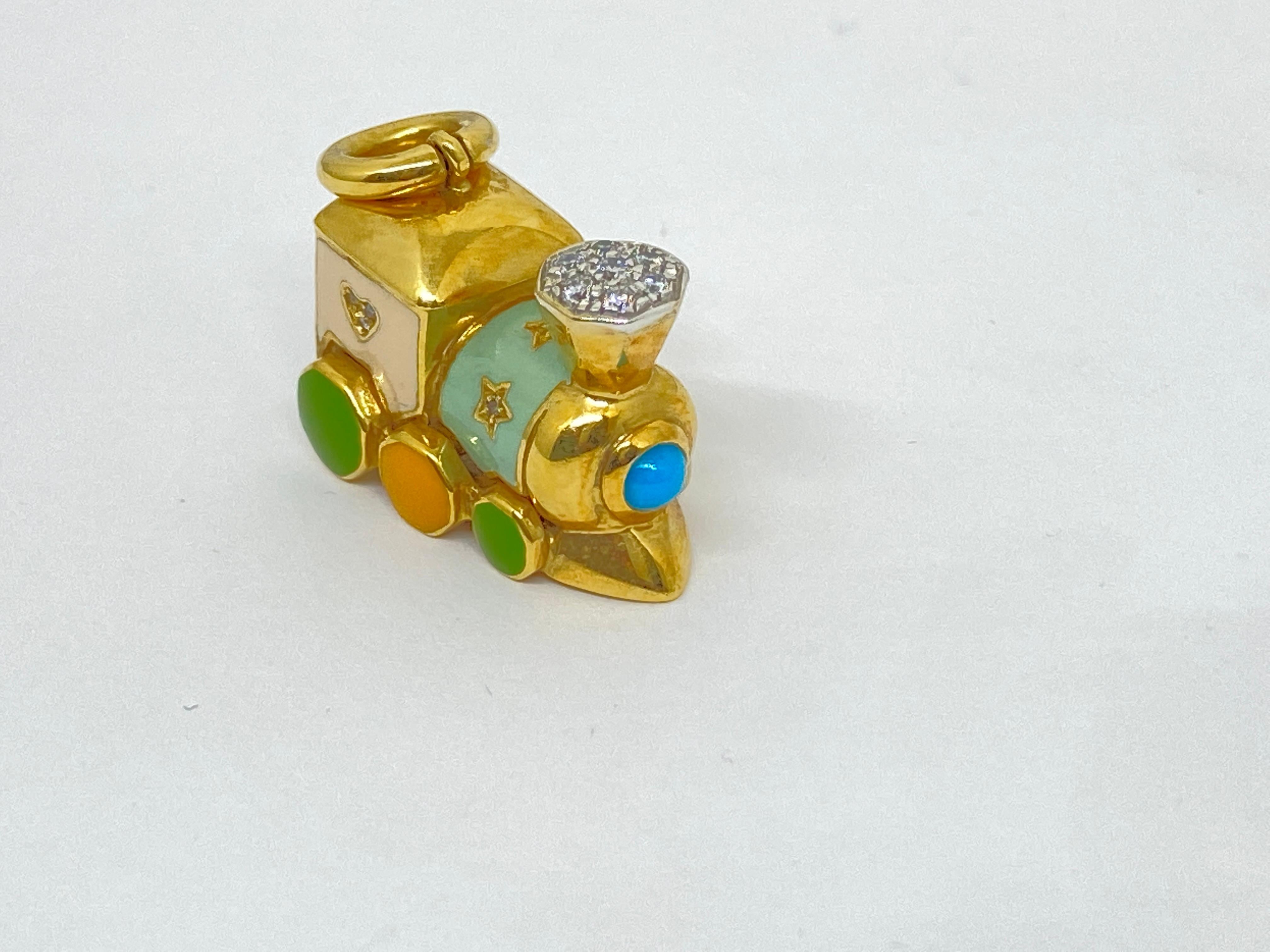 Wish Train-Anhänger aus 18 Karat Gelbgold von Aaron Basha (Brillantschliff) im Angebot