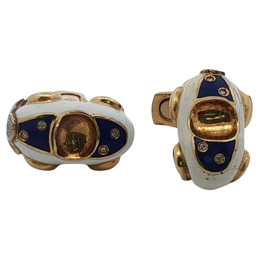 Aaron Basha 18KYG Diamond Blue White Car Cufflinks in vendita
