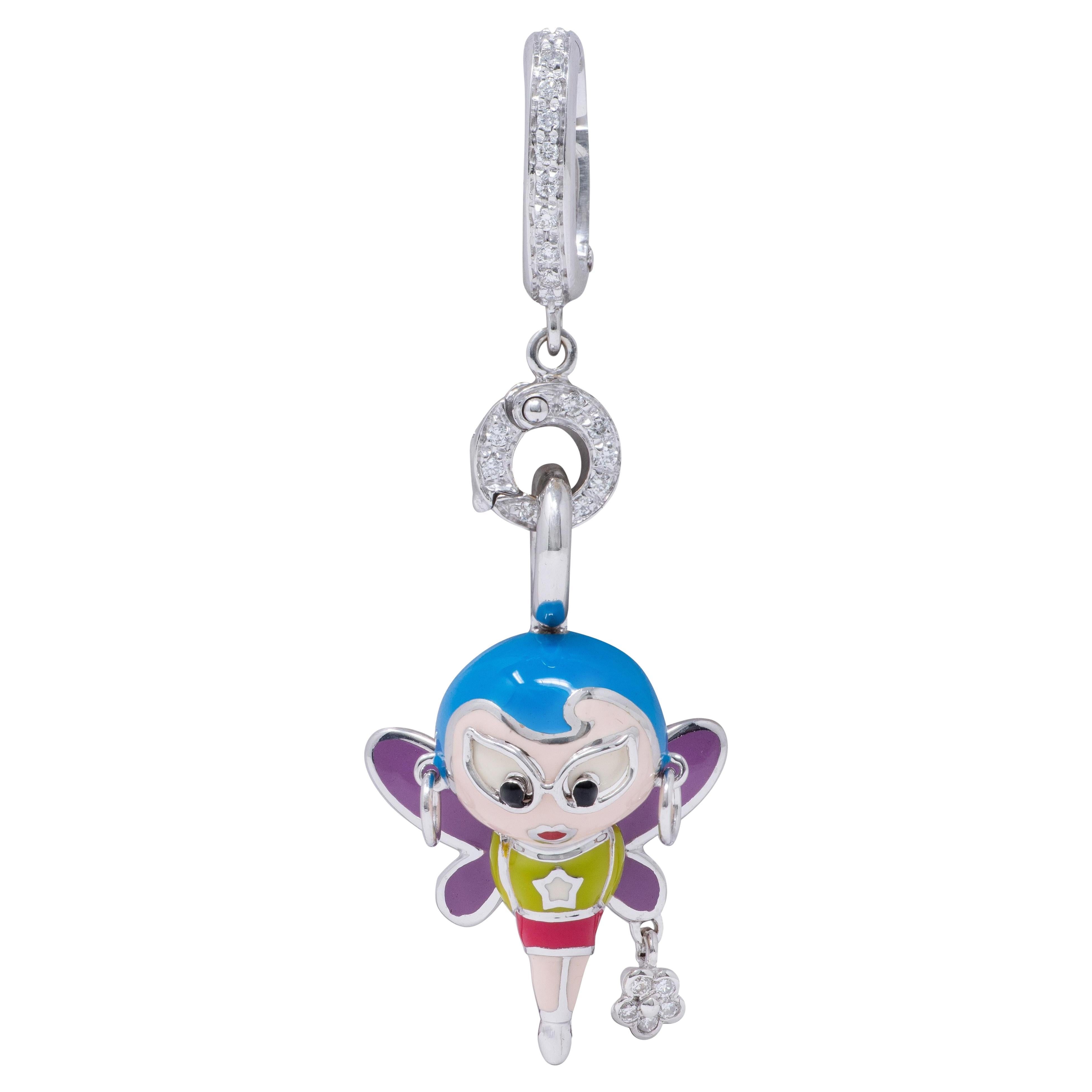 Aaron Basha 2000's Diamond Enamel Supergirl Charm For Sale