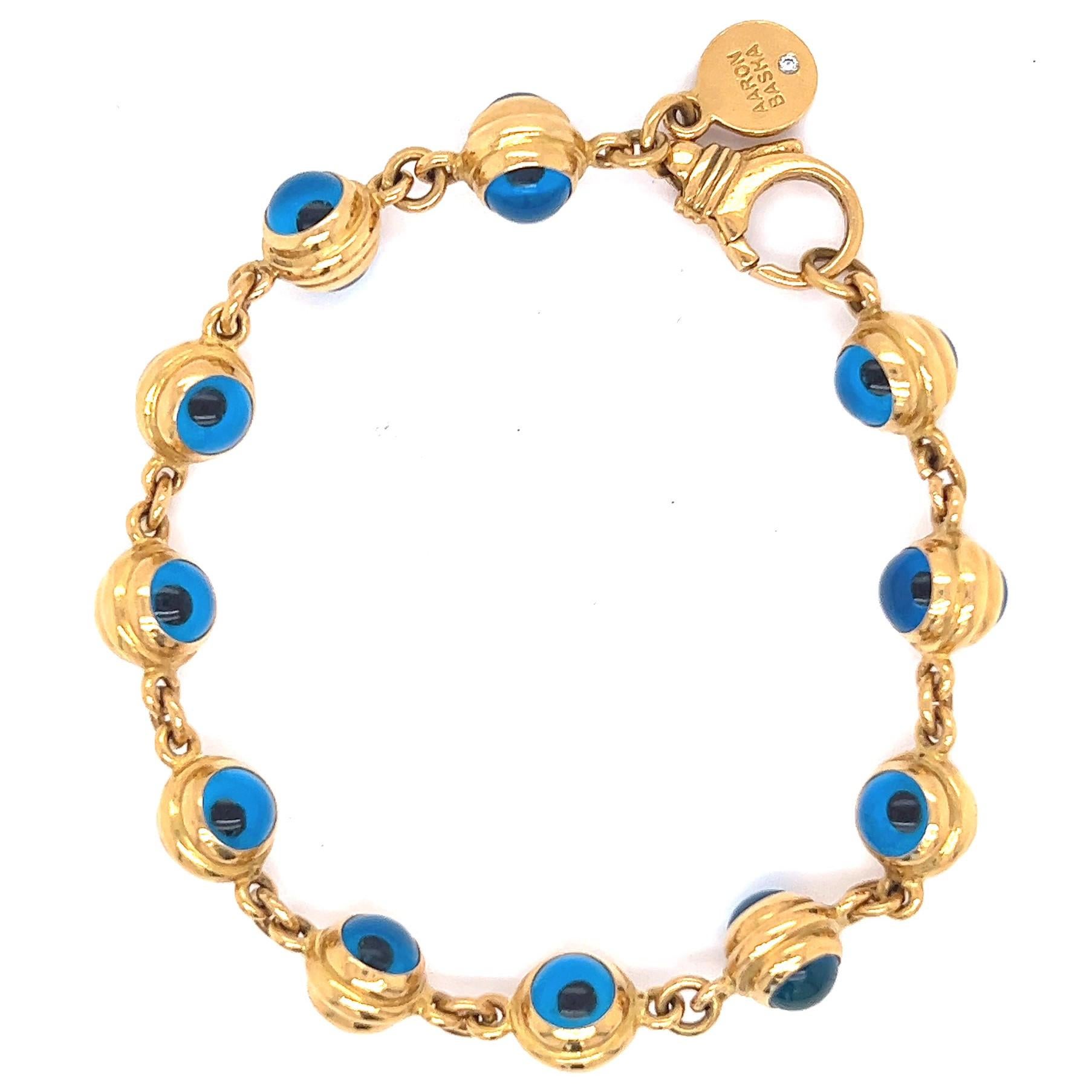 Aaron Basha 22 Karat Yellow Gold Evil Eye Link Bracelet In Excellent Condition In Beverly Hills, CA