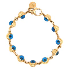 Aaron Basha 22 Karat Yellow Gold Evil Eye Link Bracelet