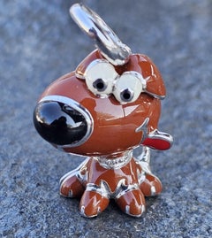 Aaron Basha 3D Dog Charm Pendant Red Brown Black Enamel Diamond Collar 18k gold