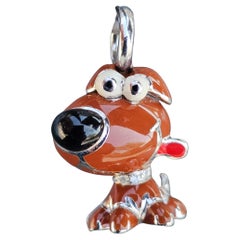 Aaron Basha 3D Dog Charm Pendant Red Brown Black Enamel Diamond Collar 18k gold