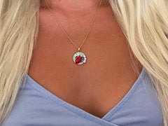 Aaron Basha Aquarius Enamel Diamond Pendant and Chain in 18k Yellow Gold