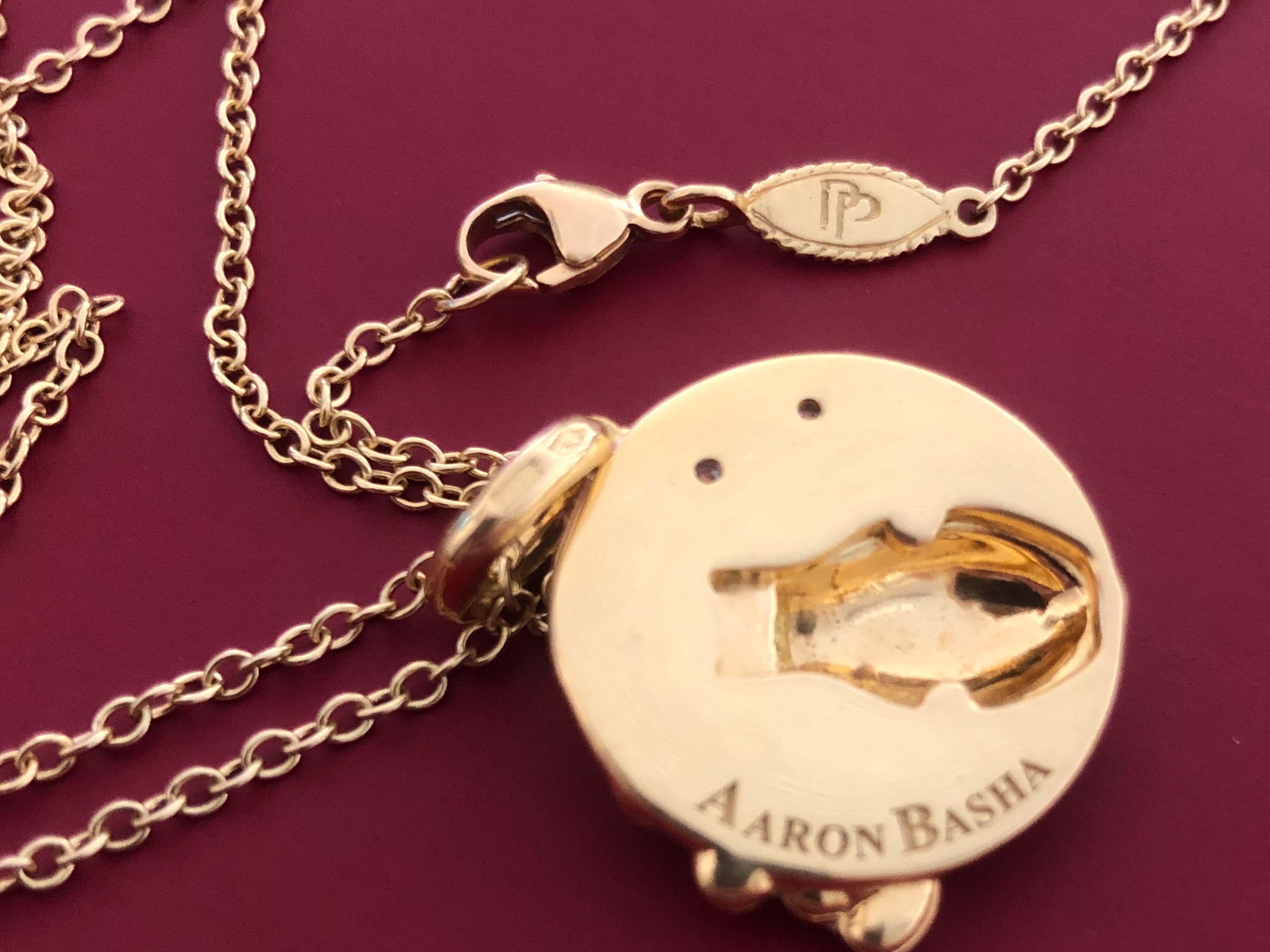 Aaron Basha Aquarius Enamel Diamond Pendant and Chain in 18k Yellow Gold For Sale 1