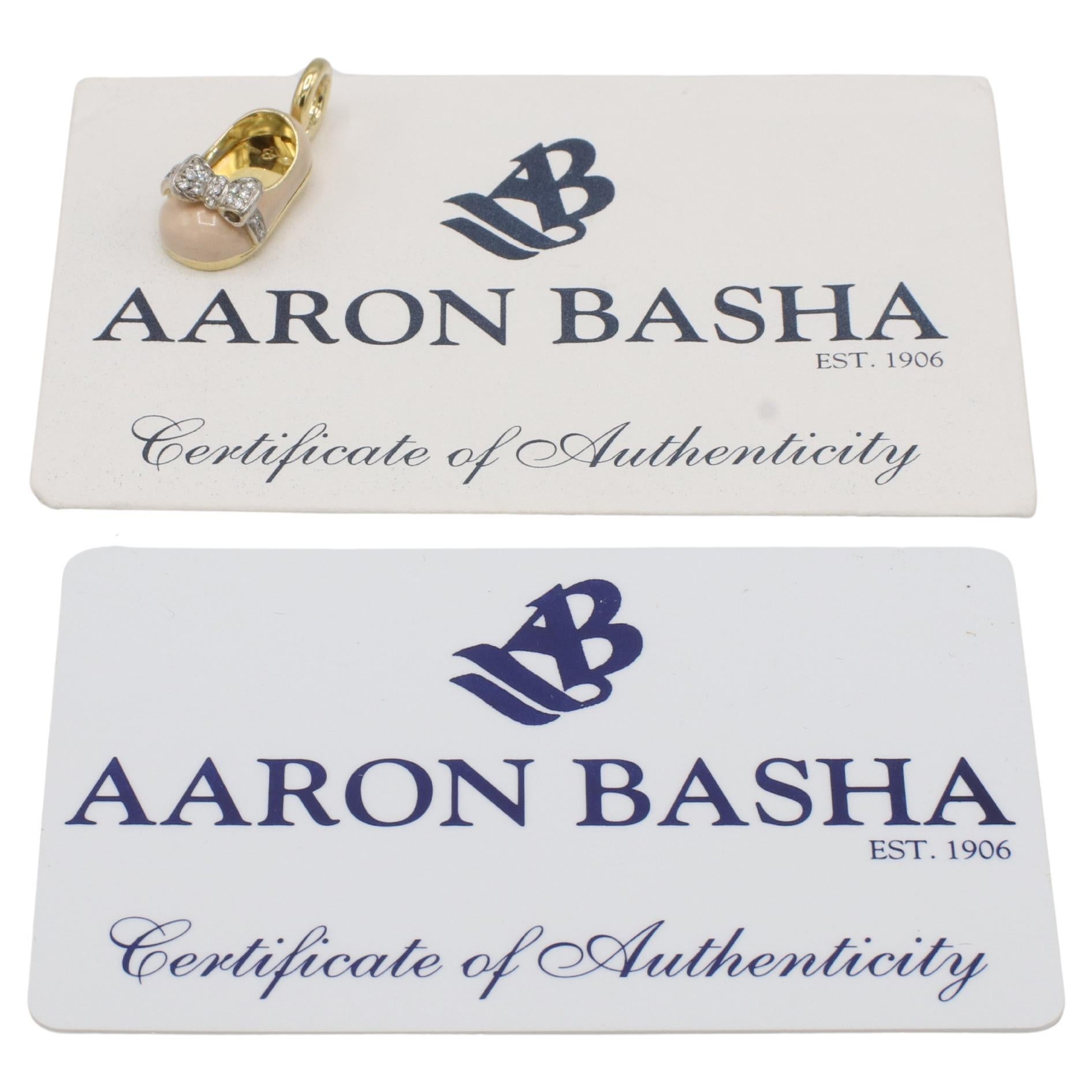 Women's Aaron Basha Baby Shoe 18 Kt Yellow Gold  Pink Enamel & Natural Diamond Bow Charm For Sale