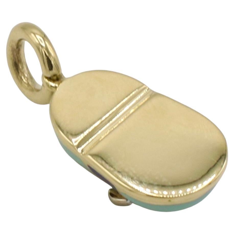 Round Cut Aaron Basha Baby Shoe 18Kt Yellow Gold Blue Enamel & Natural Diamond Bow Charm For Sale