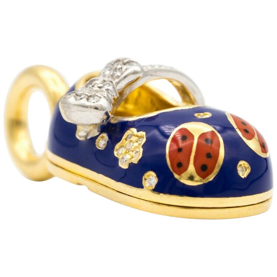 Aaron Basha Baby Shoe Lady Bug Charm with Diamonds in 18 Karat