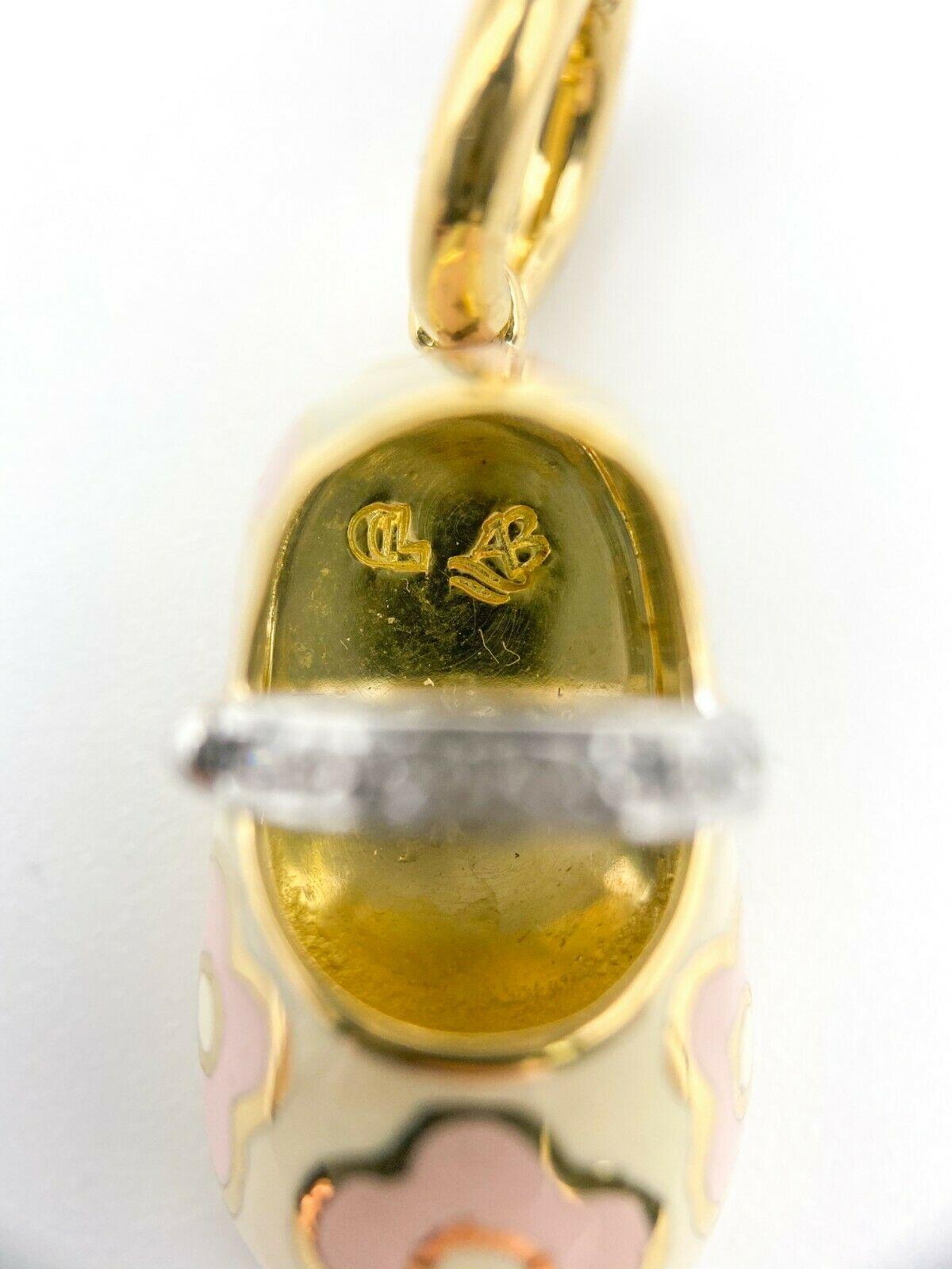 Round Cut Aaron Basha Pink Clove Diamond Strap Baby Shoe Charm in 18K Yellow Gold'