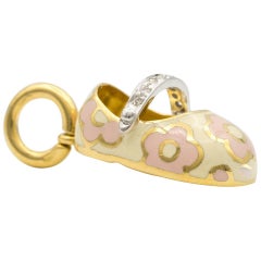 Aaron Basha Pink Clove Diamond Strap Baby Shoe Charm in 18K Yellow Gold'