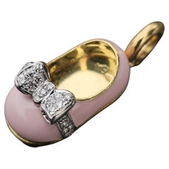 Aaron Basha Ballet Girl Shoe Charm Diamond Bow 18k Yellow White Gold Pink Enamel