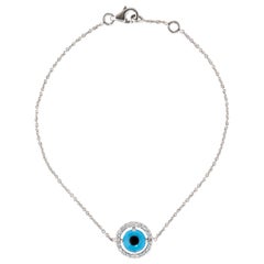 Vintage Aaron Basha Blue Evil Eye Diamond Bracelet Estate 18 Karat Gold Fine Jewelry