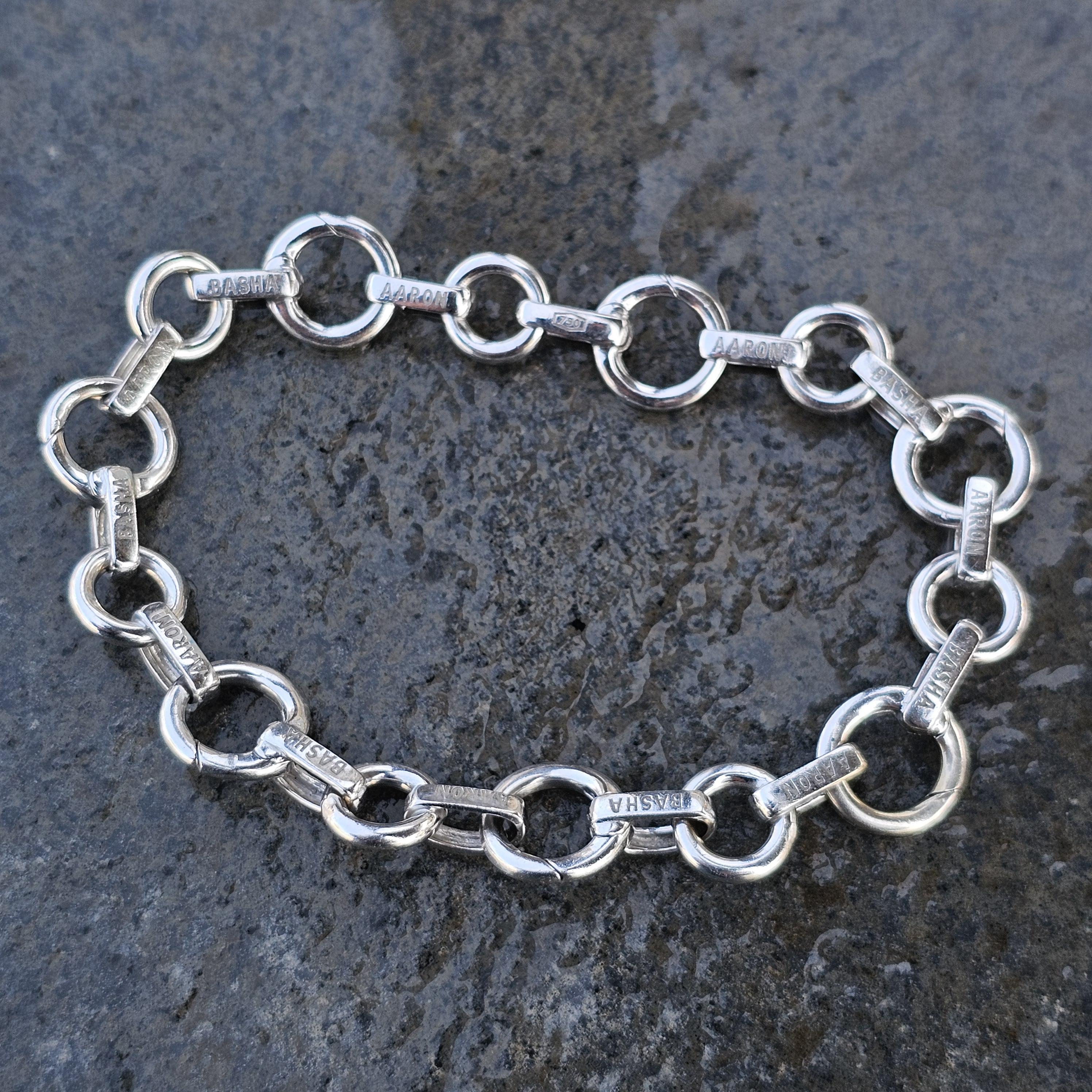 Aaron Basha Clasping Open Link Charm Bracelet 18k White Gold 7.25