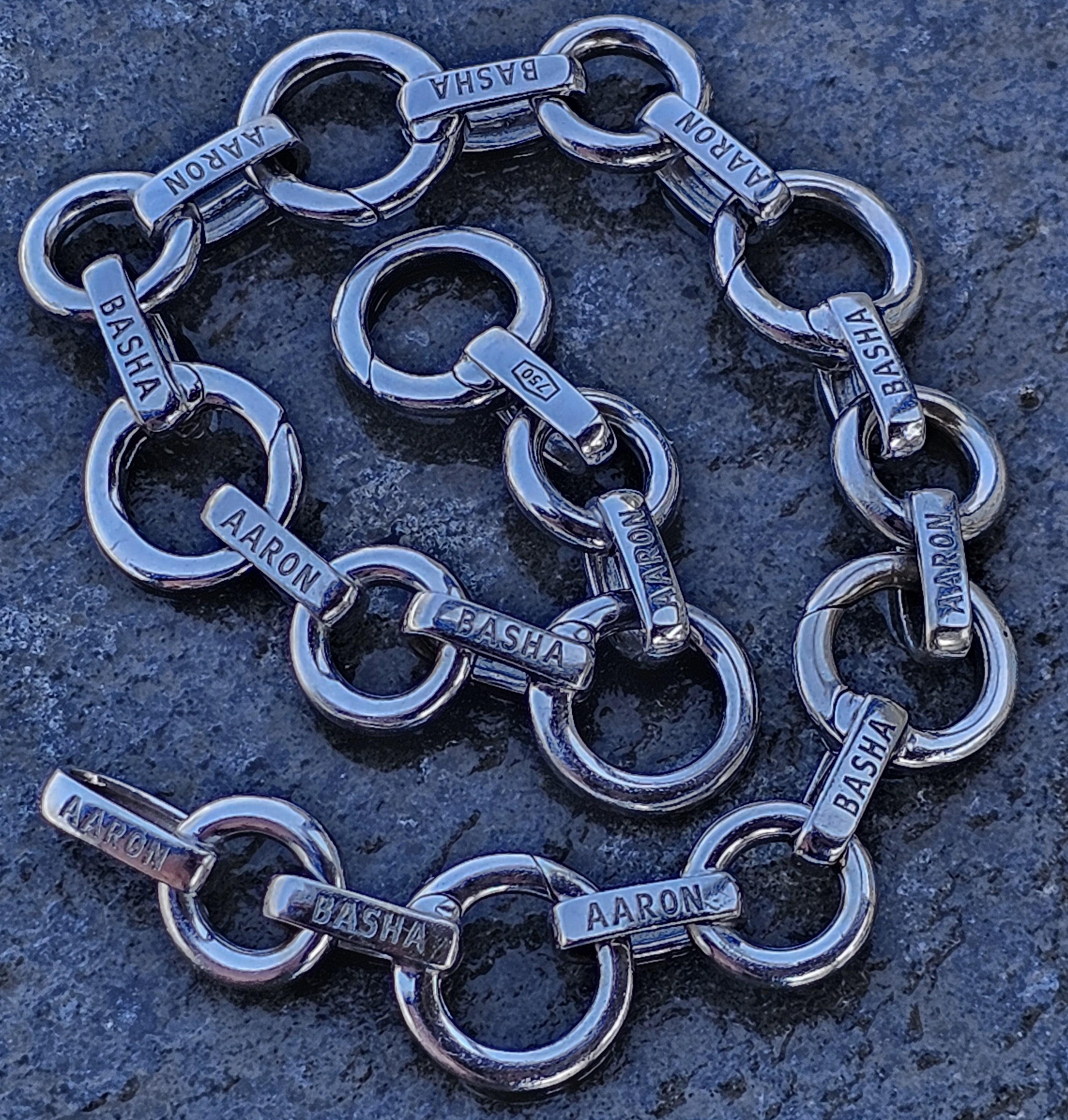 Aaron Basha Clasping Open Link Charm Bracelet 18k White Gold 7.25