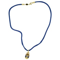 Aaron Basha Classic Saddle Shoe in 18k Yellow Gold Blue Enamel & Diamond Pendant