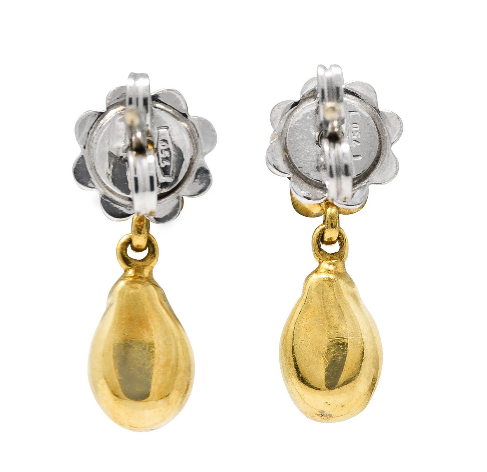 Single Cut Aaron Basha Contemporary Diamond Enamel Two-Tone 18 Karat Gold Ladybug Earrings
