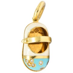 Aaron Basha Diamond 18 Karat Gold Enamel Strap Shoe Charm