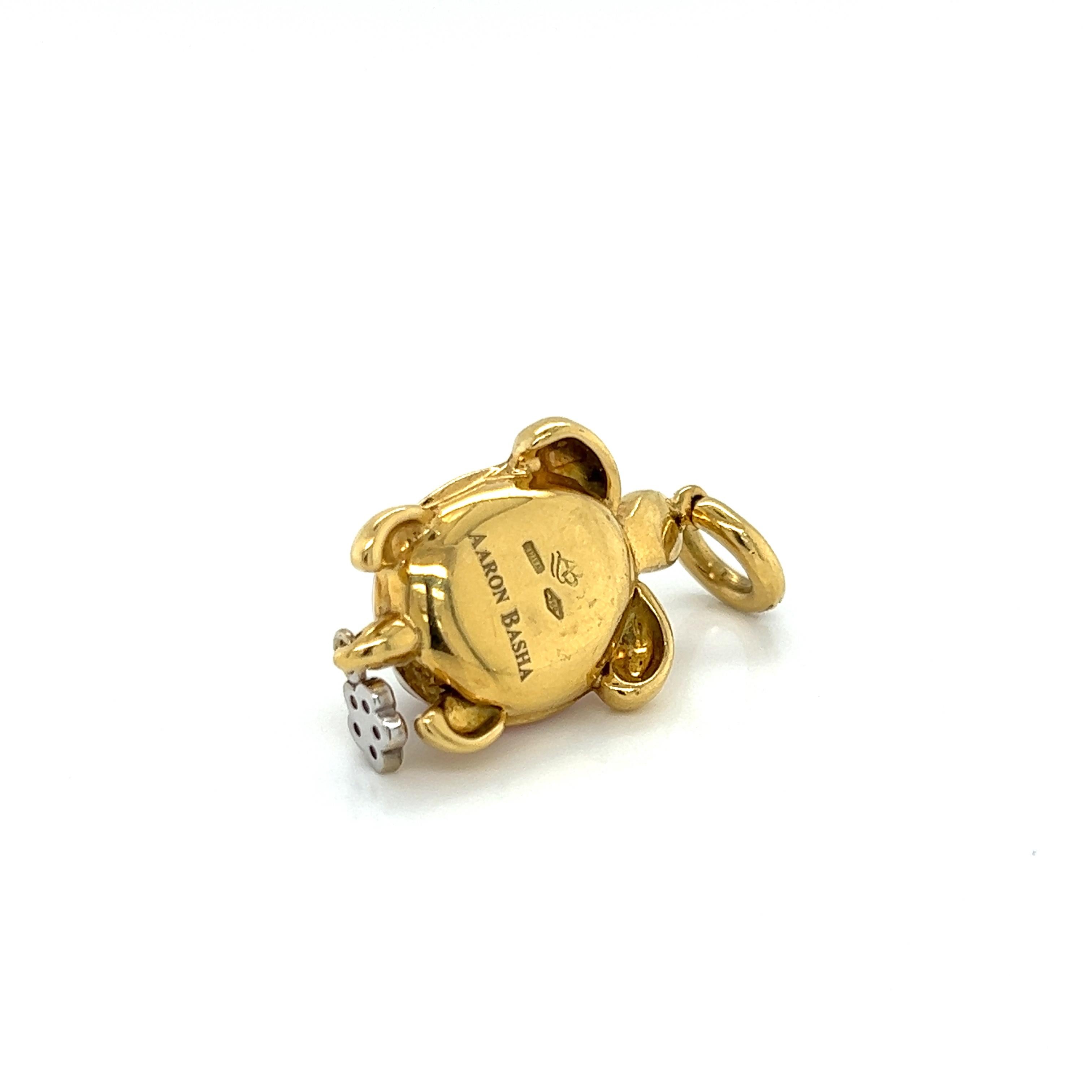 Modern Aaron Basha Diamond 18k Gold Enamel Turtle Charm Pendant For Sale