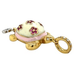 Aaron Basha Diamond 18k Gold Enamel Turtle Charm Pendant