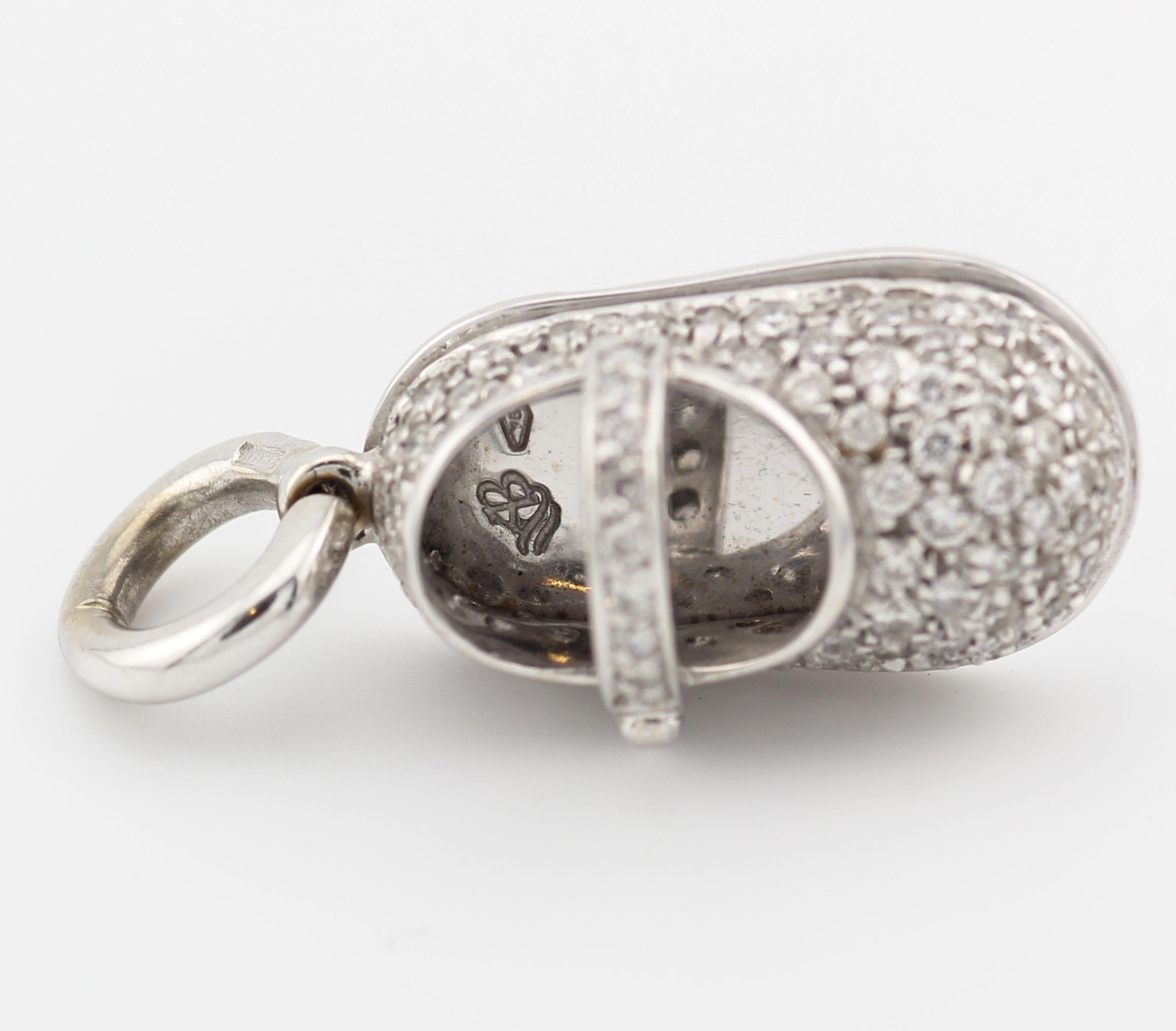 Introducing the Aaron Basha 18K White Gold and Diamonds Baby Shoe Charm Pendant, a symbol of precious beginnings, timeless elegance, and exceptional craftsmanship. This exquisite charm pendant is a delightful representation of the renowned Aaron