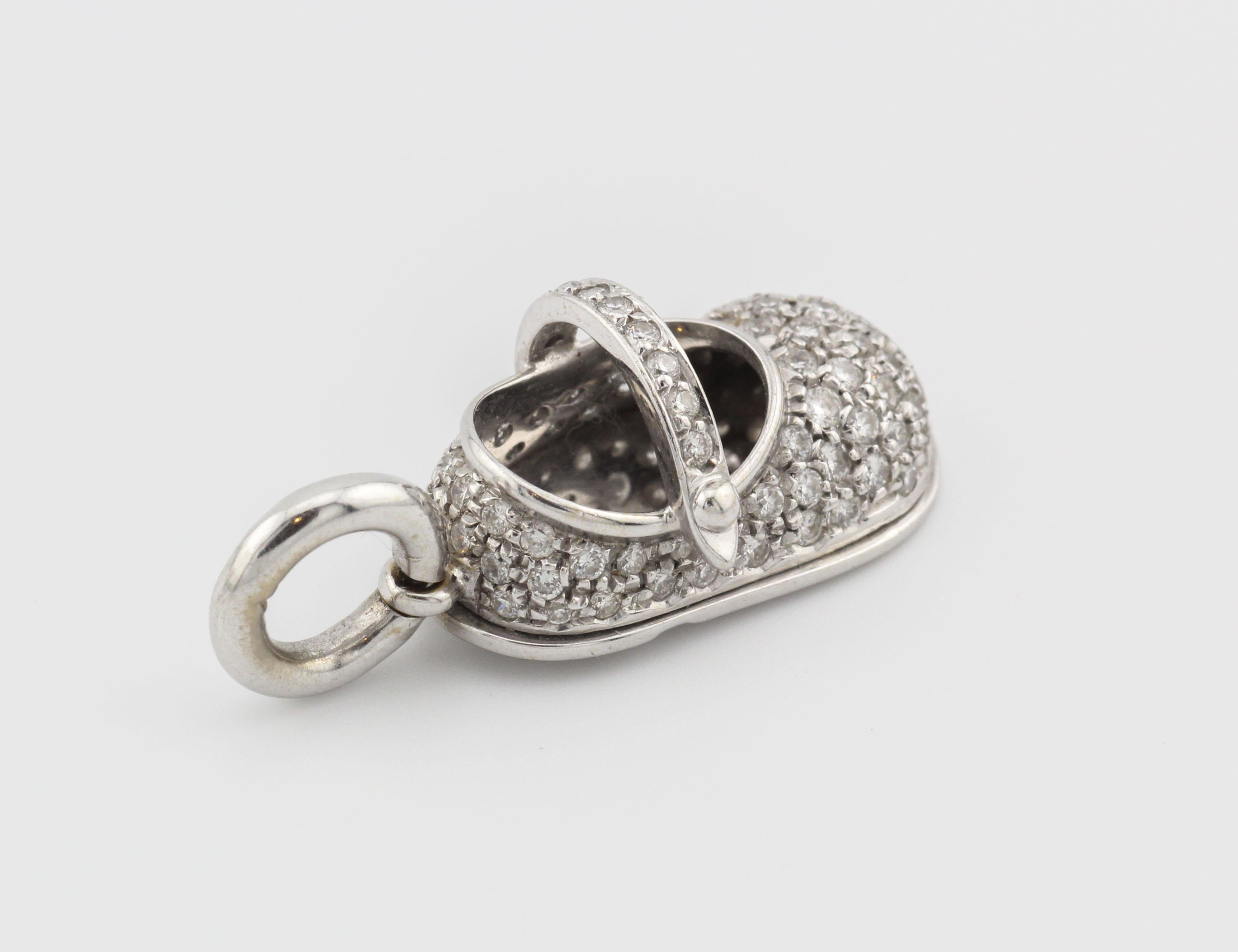 Women's or Men's Aaron Basha Diamond 18K White Gold  Baby Girl Shoe Charm Pendant