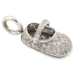 Aaron Basha Diamond 18K White Gold  Baby Girl Shoe Charm Pendant