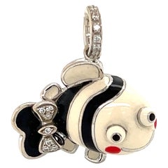 Aaron Basha Diamond 18k White Gold Enamel Clown Fish Charm Pendant