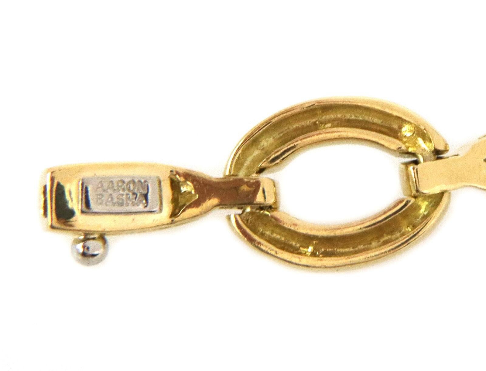 Modern Aaron Basha Diamond 18k Yellow Gold Oval Bar Link Bracelet For Sale