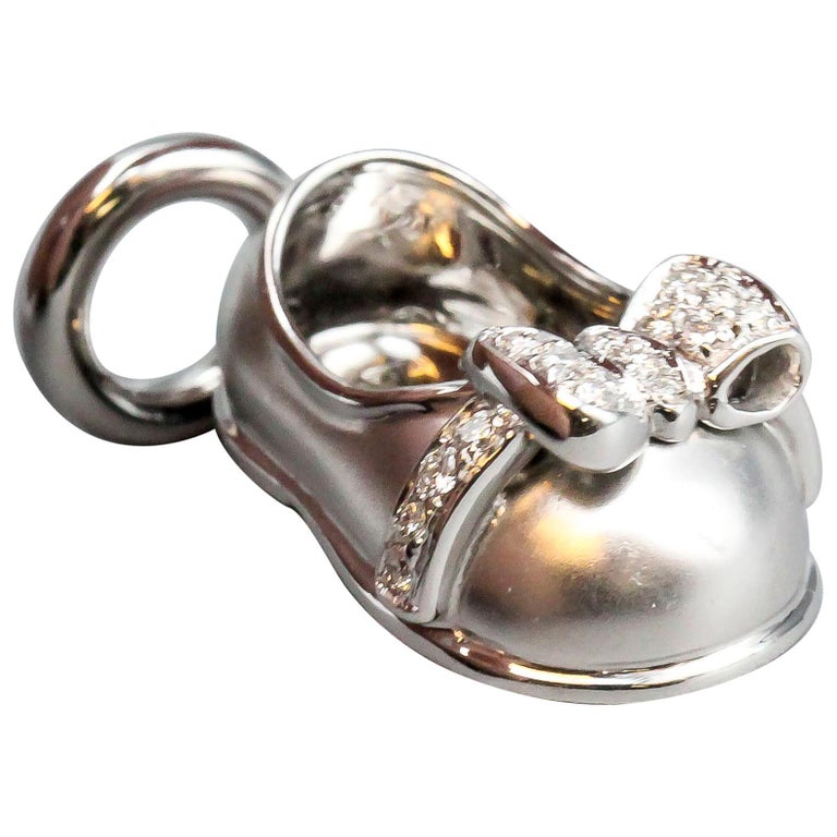 Aaron Basha Diamond and 18 Karat White Gold Baby Girl Shoe Charm For