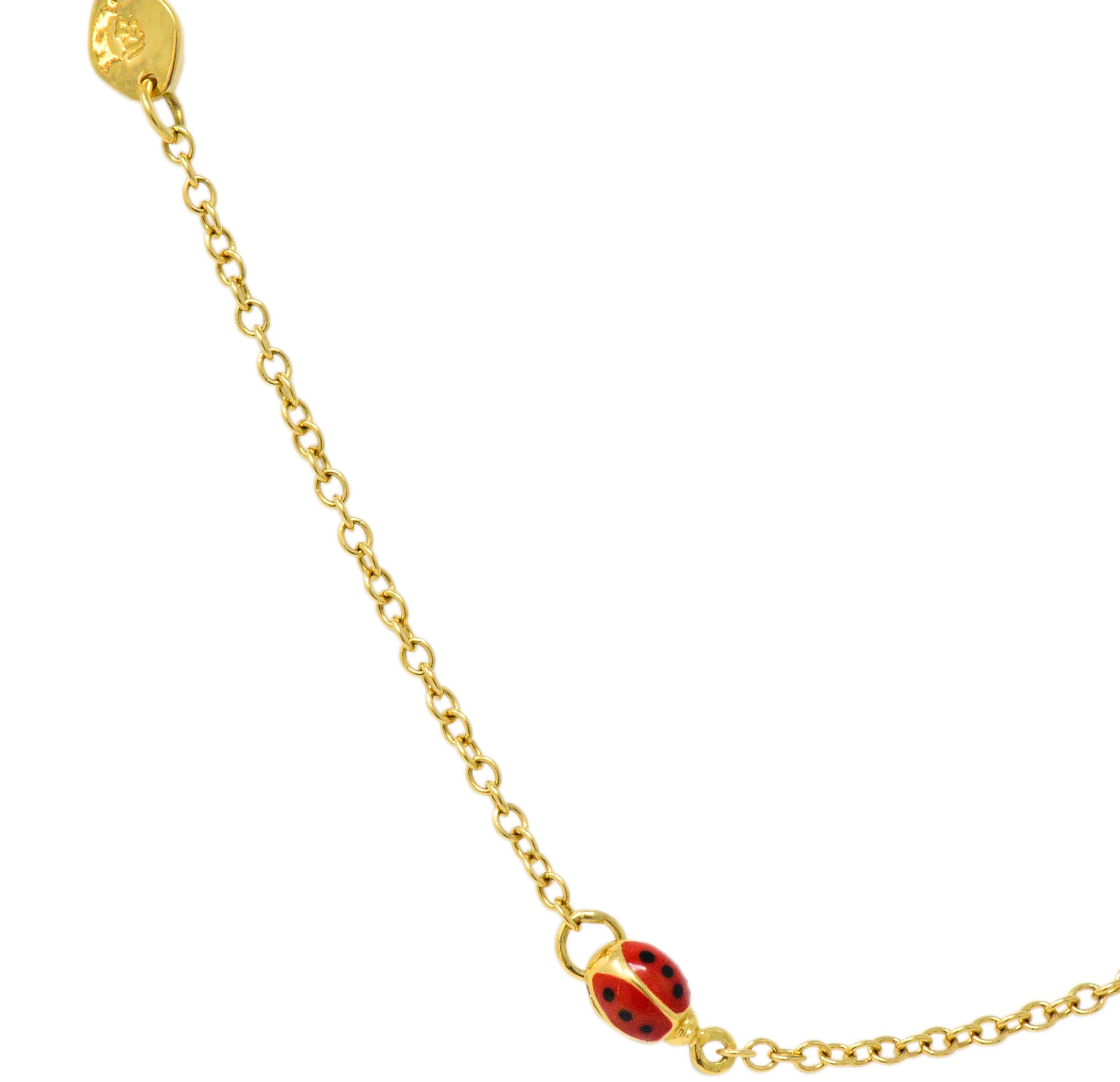 Round Cut Aaron Basha Enamel Diamond 18 Karat Gold Baby Shoe Pendant Necklace