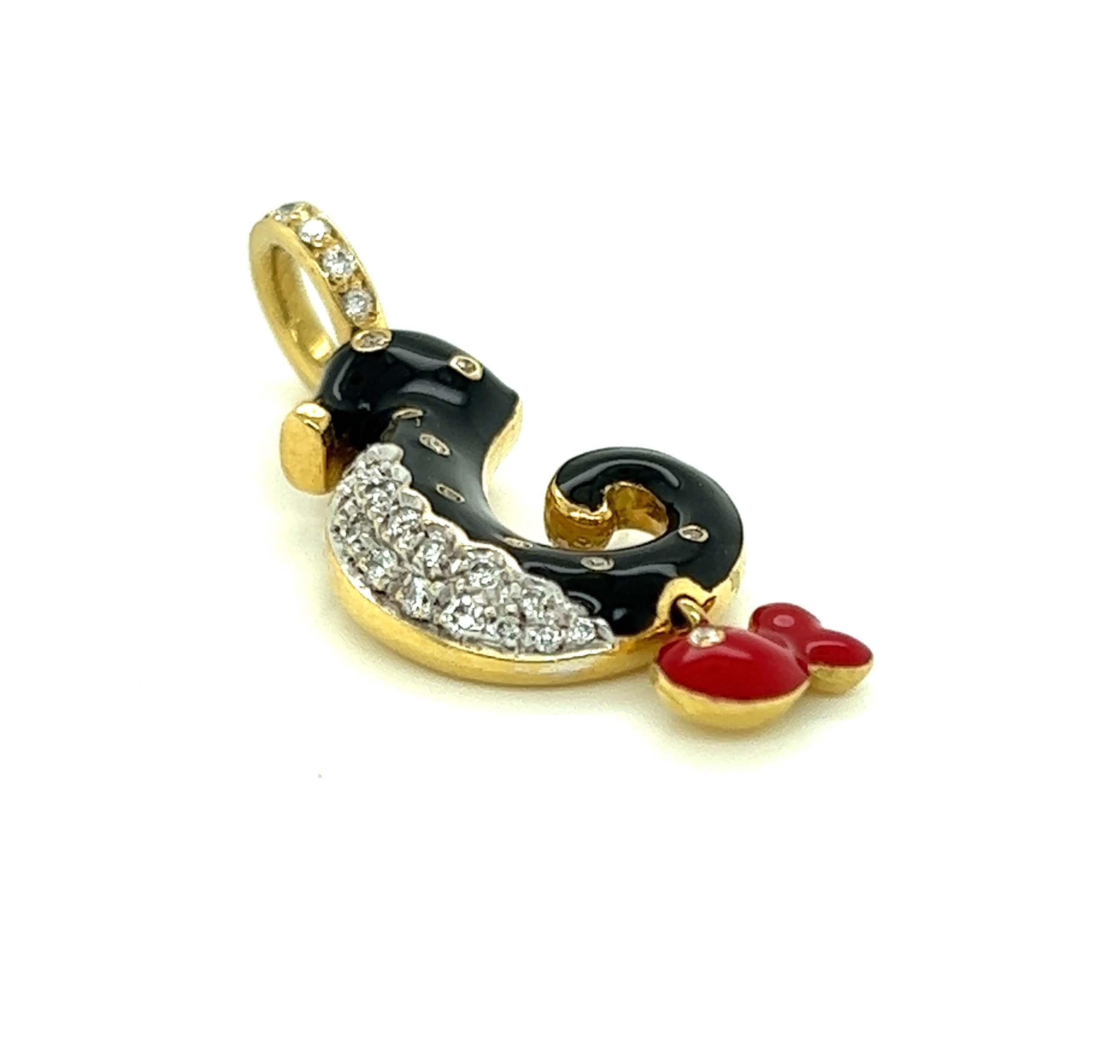 Aaron Basha Diamant-Emaille-Anhänger 18k Gelbgold Seepferdchen-Fisch-Charm-Anhänger im Zustand „Hervorragend“ im Angebot in Boca Raton, FL