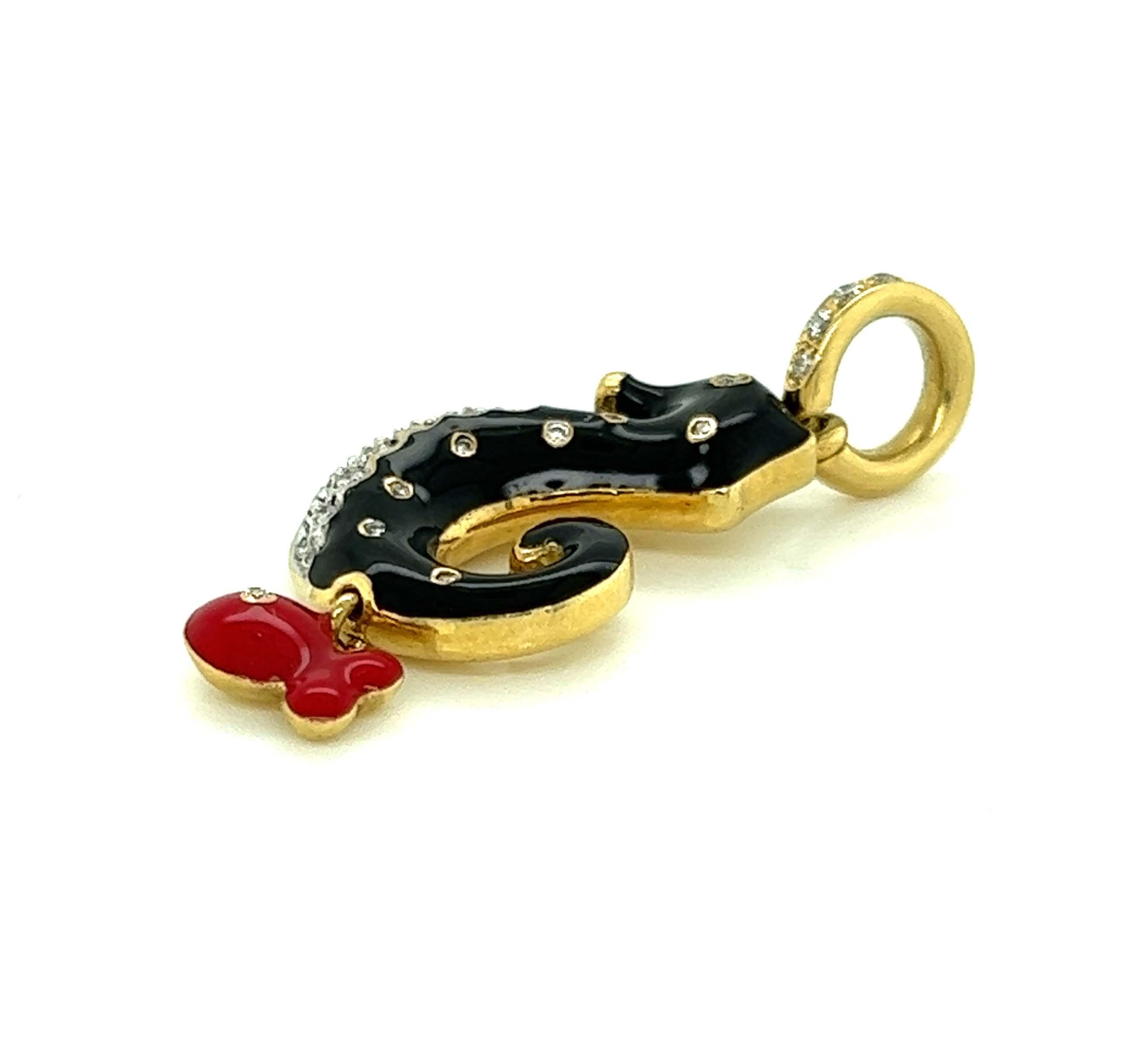 Aaron Basha Diamond Enamel 18k Yellow Gold Seahorse Fish Charm Pendant For Sale 1