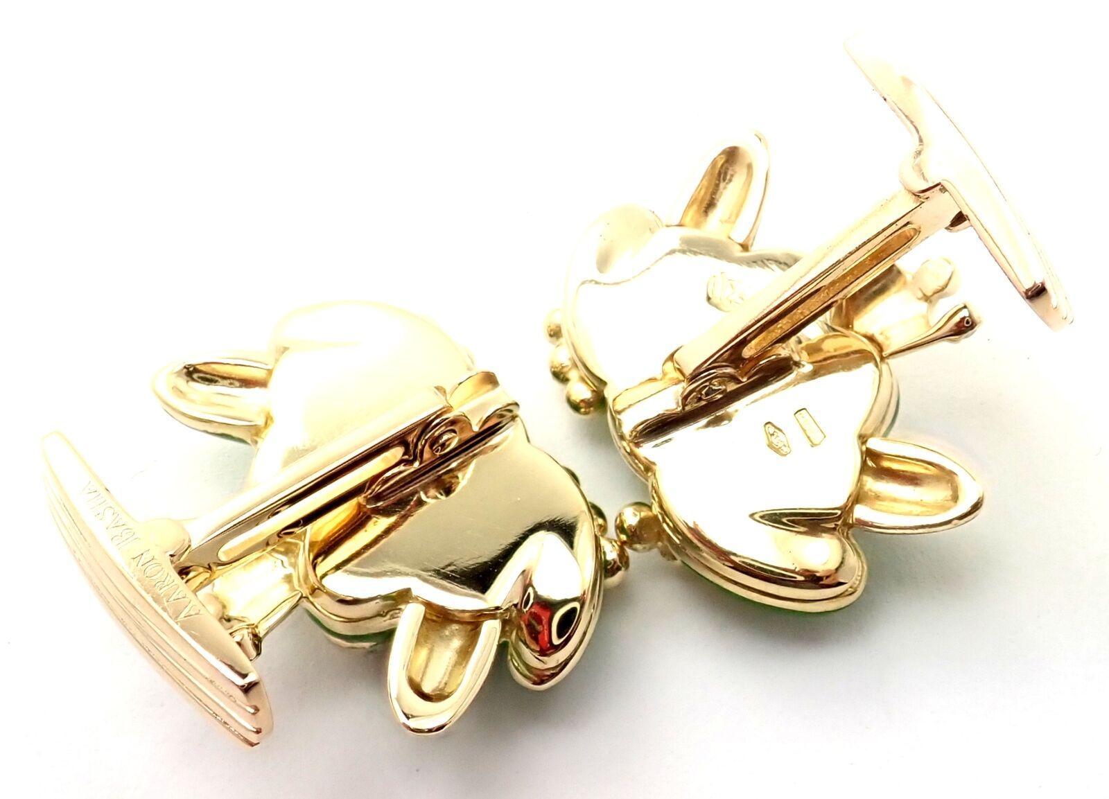 Brilliant Cut Aaron Basha Diamond Enamel Frog Prince Yellow Gold Cufflinks For Sale